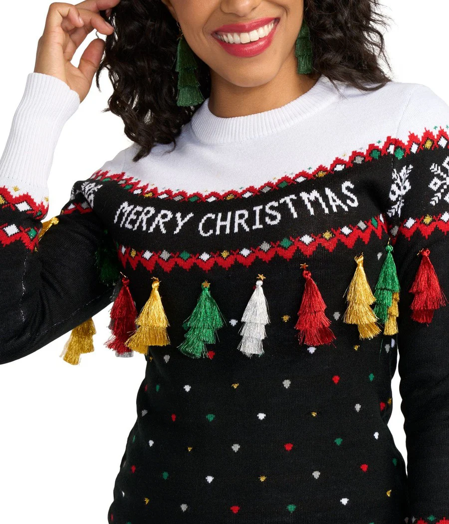 Women's Merry Christmas Tassel Sweater Dress - Image 3