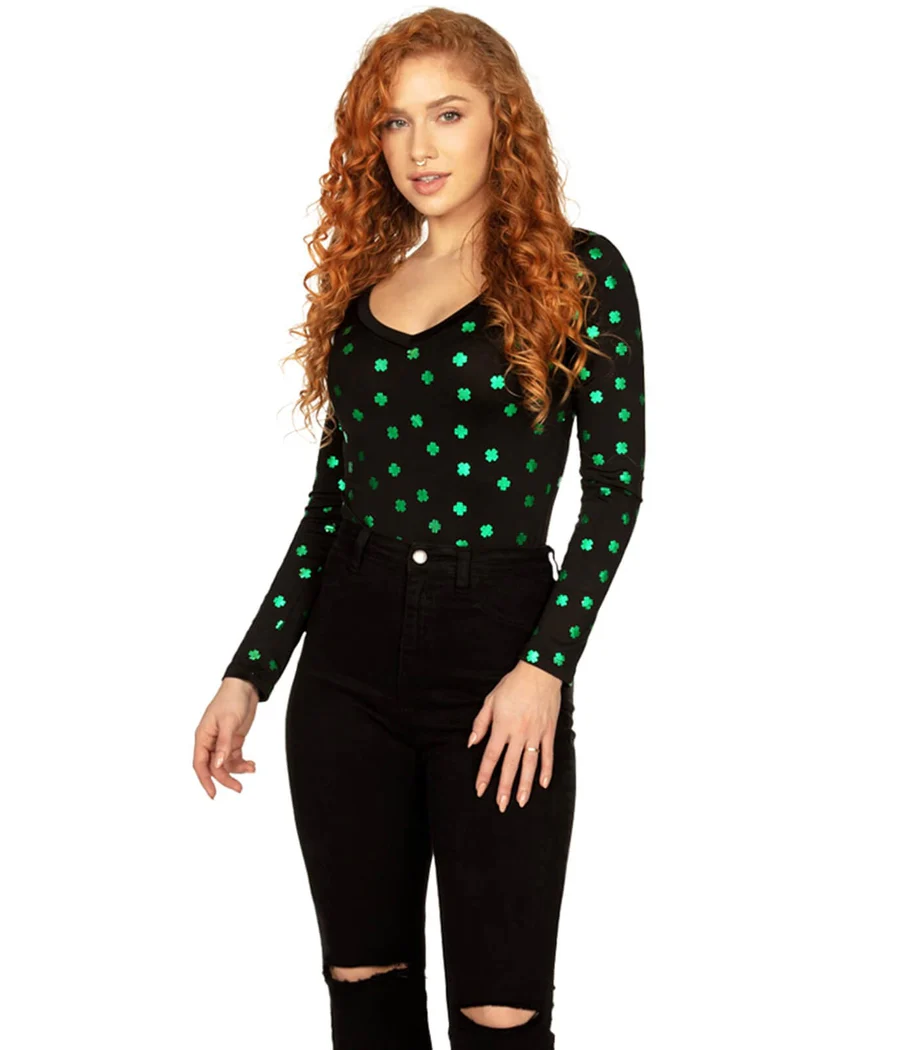 Metallic Clover Long-Sleeve Bodysuit - Image 2