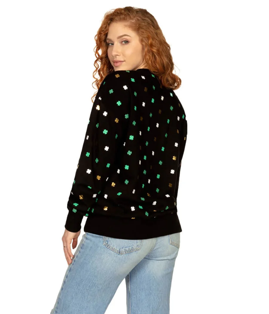Women's Metallic Clover Crewneck Sweatshirt - Image 3