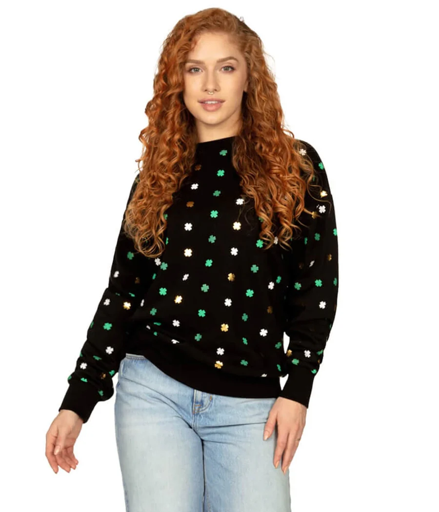 Women's Metallic Clover Crewneck Sweatshirt - Image 4