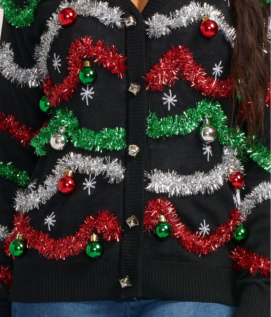 Women's Midnight Garland Light Up Christmas Cardigan Sweater - Image 3
