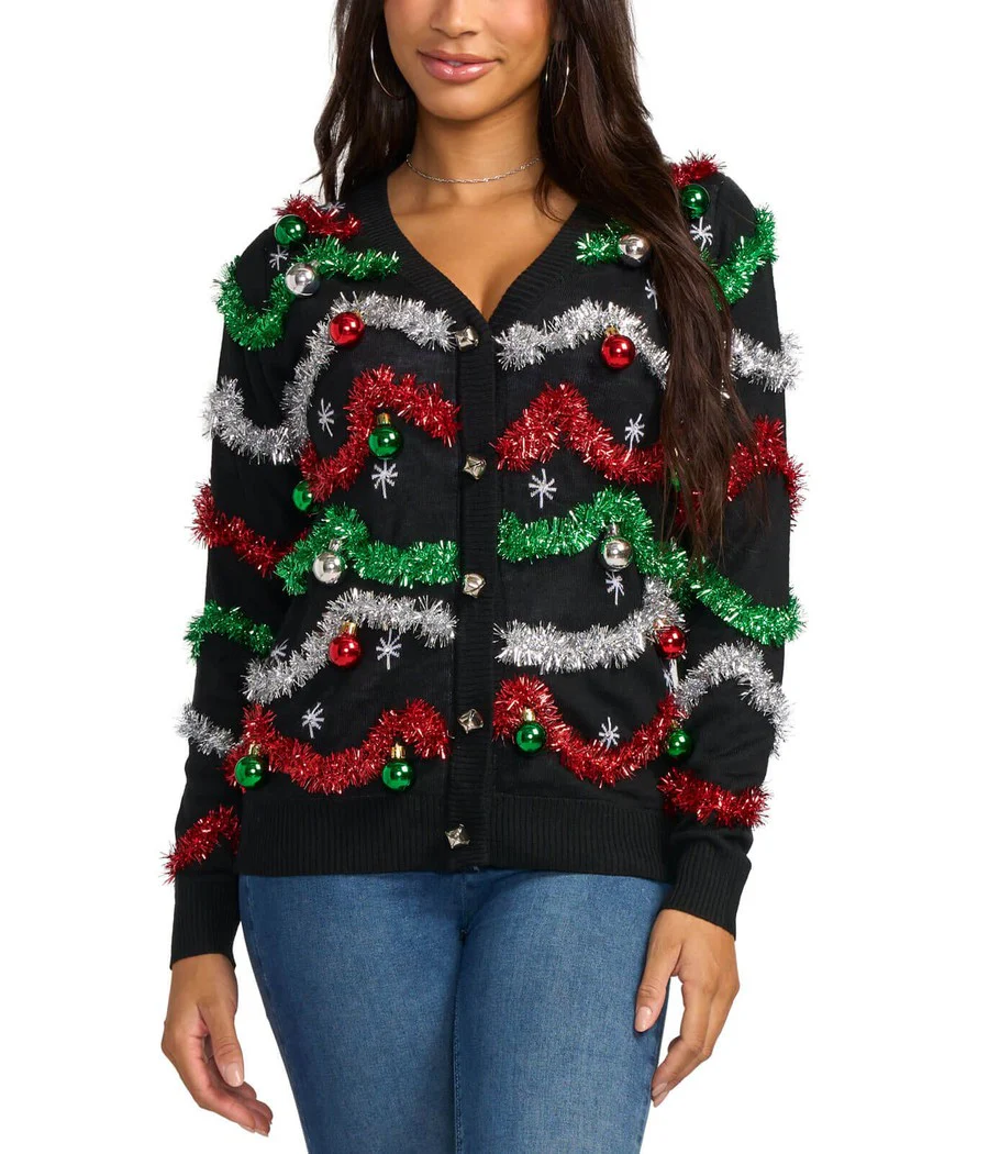 Women's Midnight Garland Light Up Christmas Cardigan Sweater - Image 4