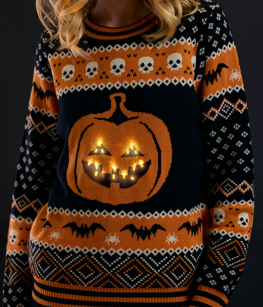 Women's Pumpkin Light Up Halloween Sweater - Image 6