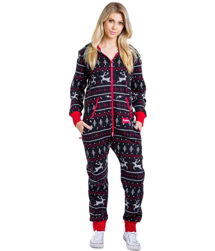 Women's Black and Red Fair Isle Jumpsuit - Image 3