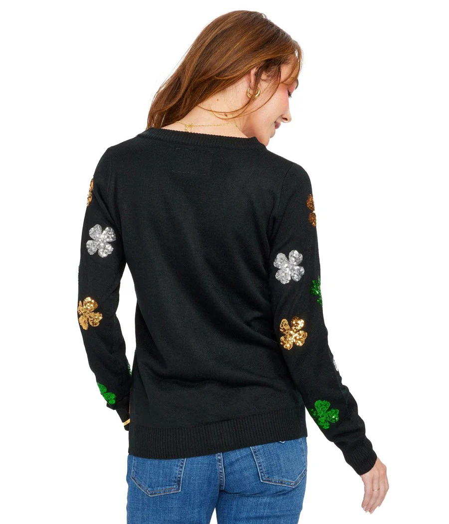 Women's Sequin Clover Cardigan Sweater - Image 2