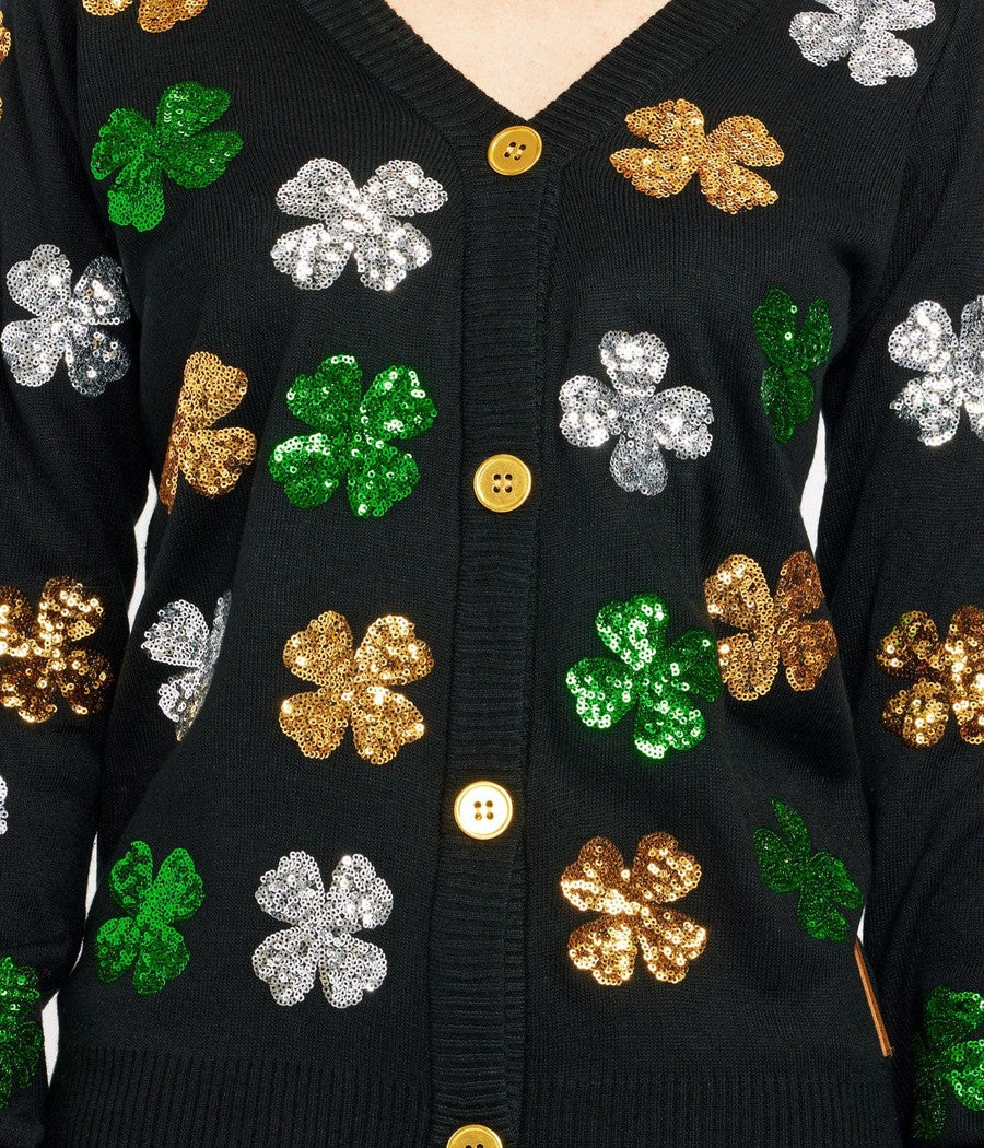 Women's Sequin Clover Cardigan Sweater - Image 4