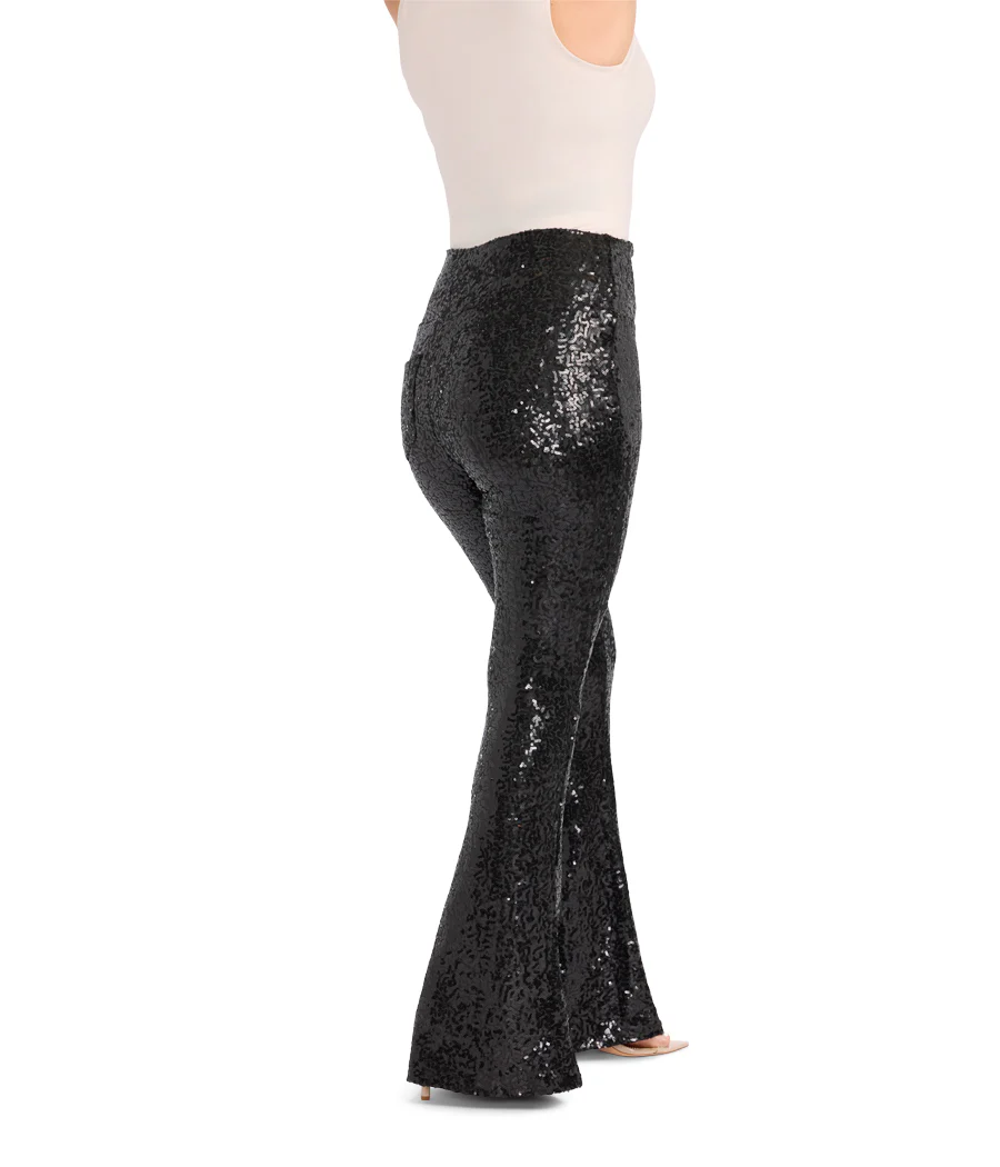 Black Sequin Flare Leggings - Image 2