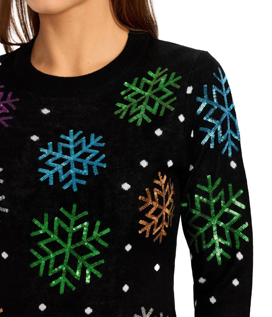 Women's Sequin Snowfall Sweater Dress - Image 3