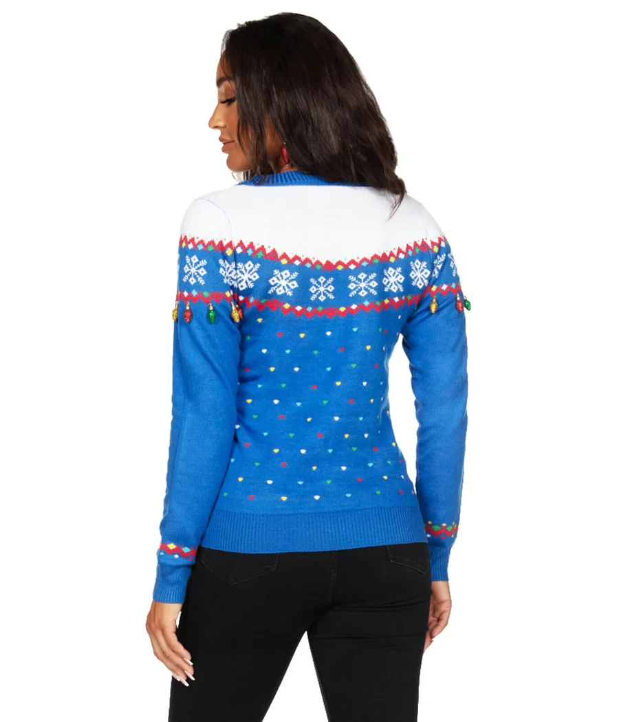 Women's Blue Christmas Lights Cardigan Sweater - Image 3