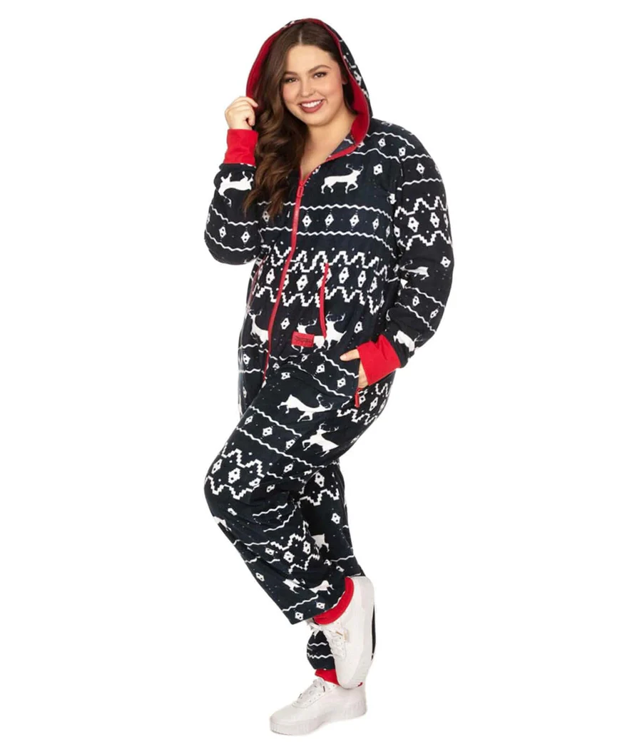 Women's Blue Reindeer Plus Size Jumpsuit - Image 2