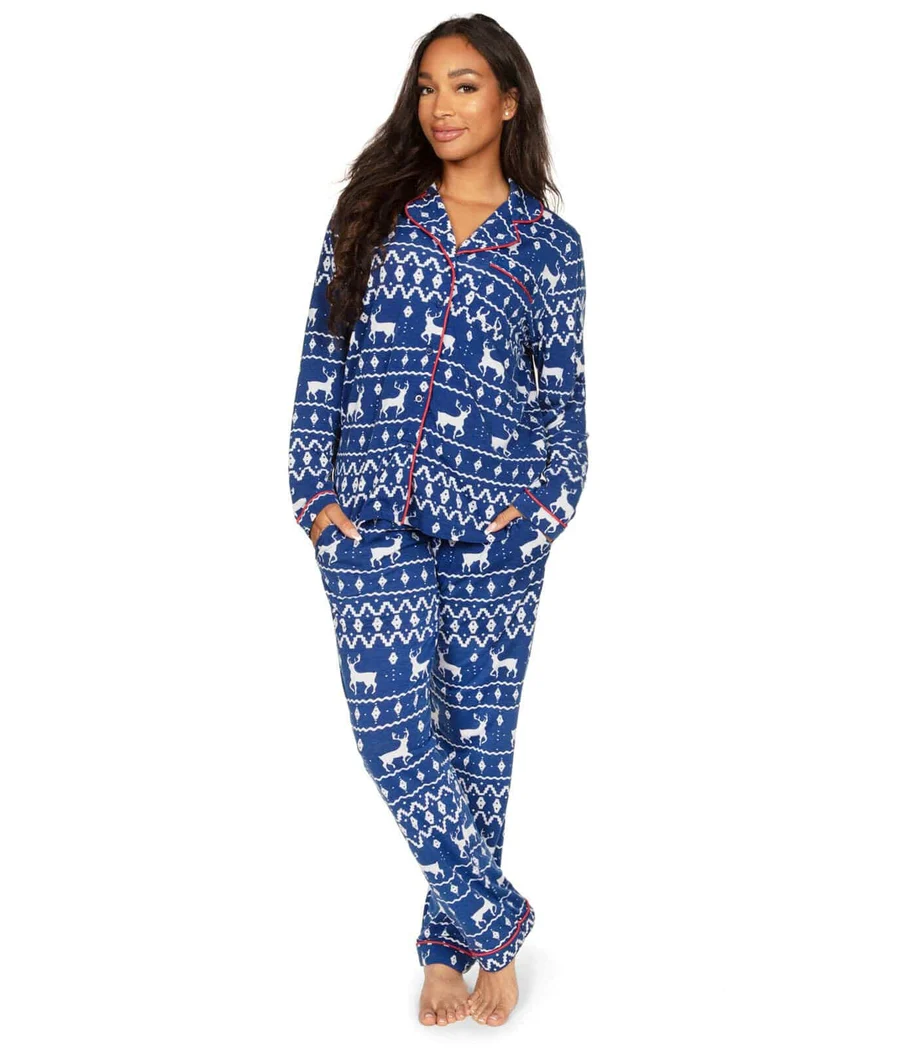Women's Blue Reindeer Lapel Pajama Set - Image 2