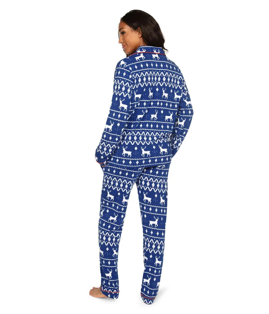 Women's Blue Reindeer Lapel Pajama Set - Image 3