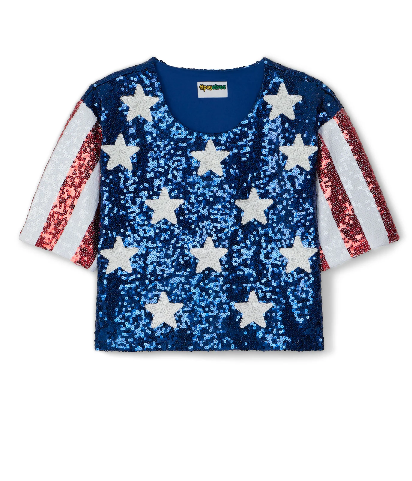 Women's Sequined Stars and Stripes Cropped Tee - Image 3