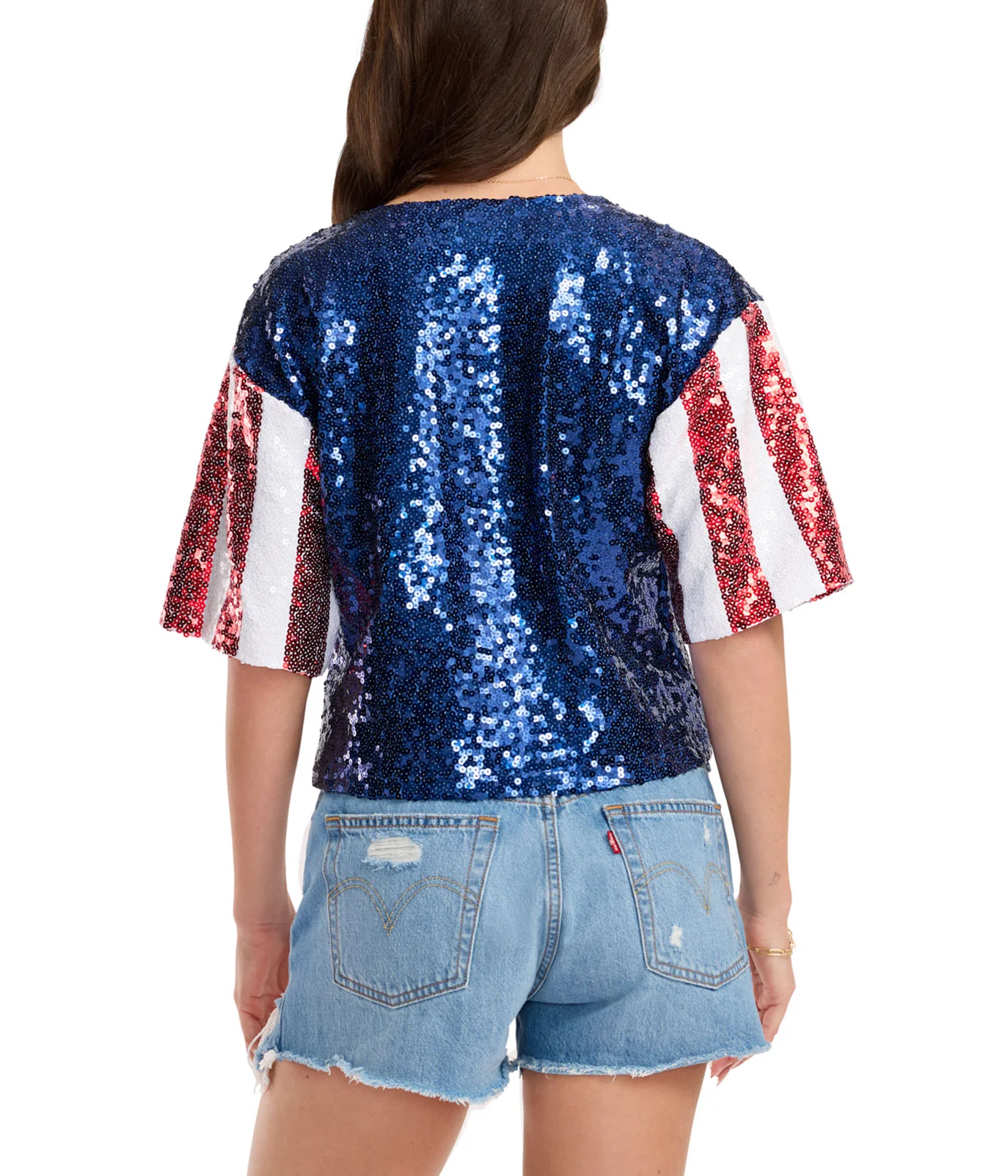Women's Sequined Stars and Stripes Cropped Tee - Image 6