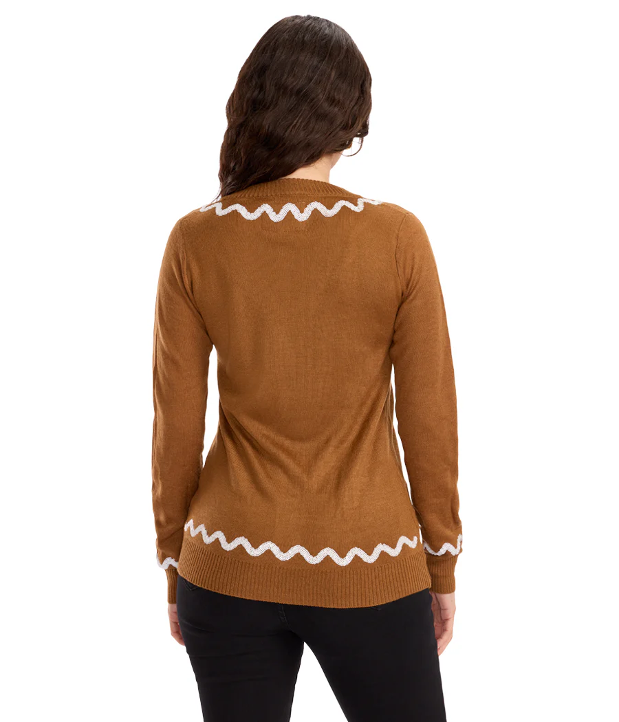 Women's Gingerbread Man Ugly Christmas Cardigan Sweater - Image 2