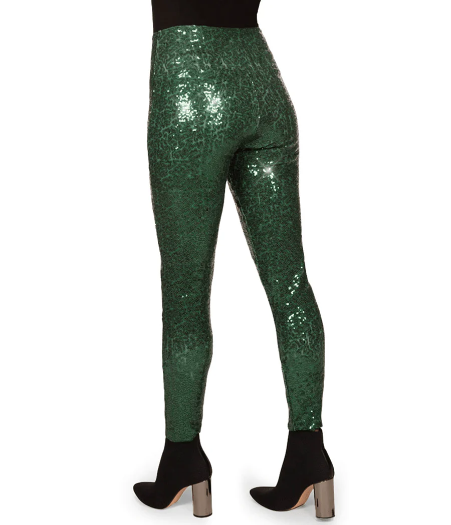 Dark Green Sequin High Waisted Leggings - Image 2