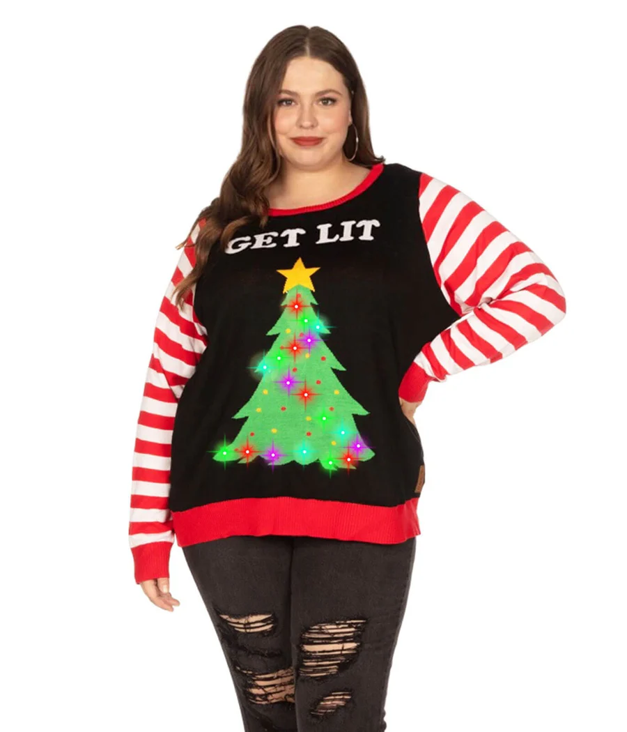 Women's Get Lit Light Up Plus Size Ugly Christmas Sweater - Image 3