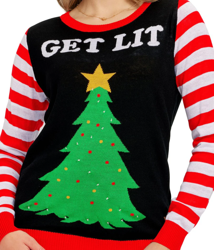 Women's Get Lit Light Up Ugly Christmas Sweater - Image 4