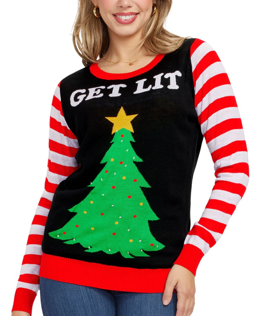 Women's Get Lit Light Up Ugly Christmas Sweater - Image 5