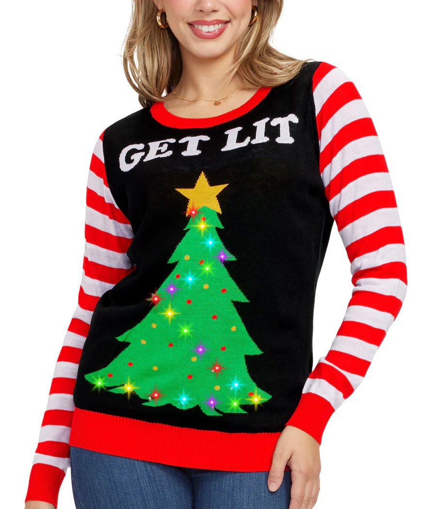 Women's Get Lit Light Up Ugly Christmas Sweater - Image 6