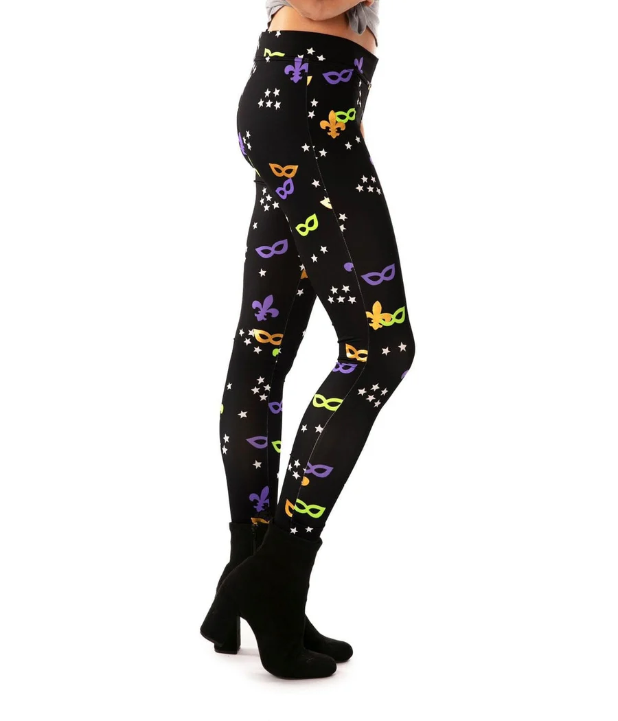 Women's Gold Foil Mardi Gras Leggings - Image 2