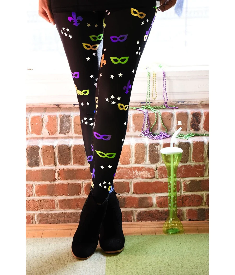 Women's Gold Foil Mardi Gras Leggings - Image 4