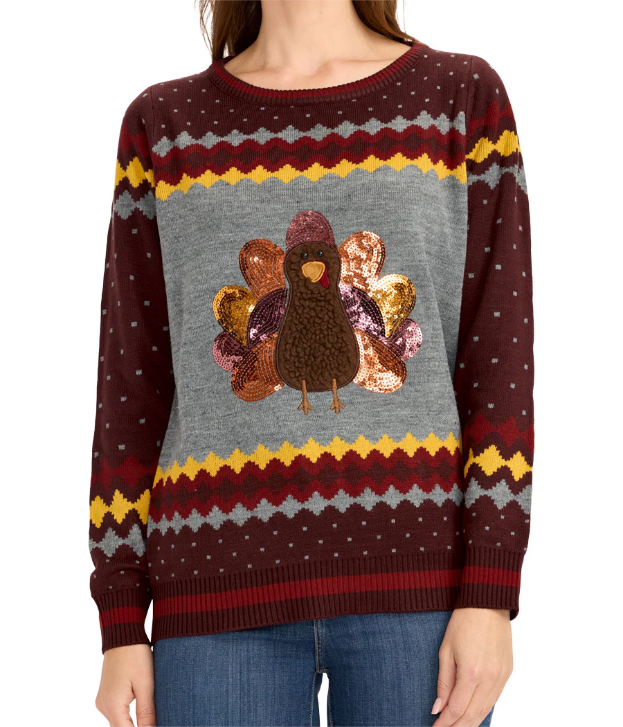 Women's Sequin Turkey Sweater - Image 3