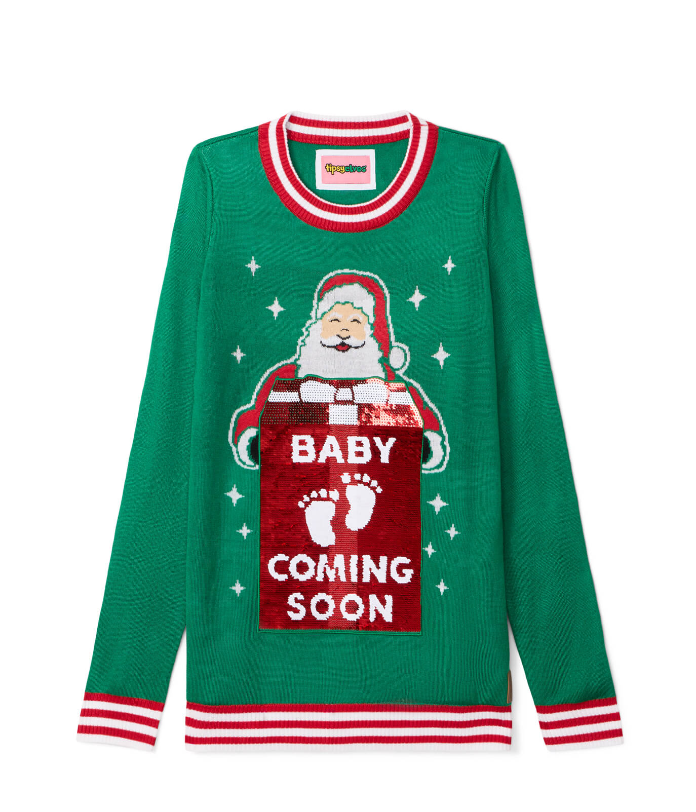 Women's Big Reveal Reversible Sequin Maternity Christmas Sweater - Image 9
