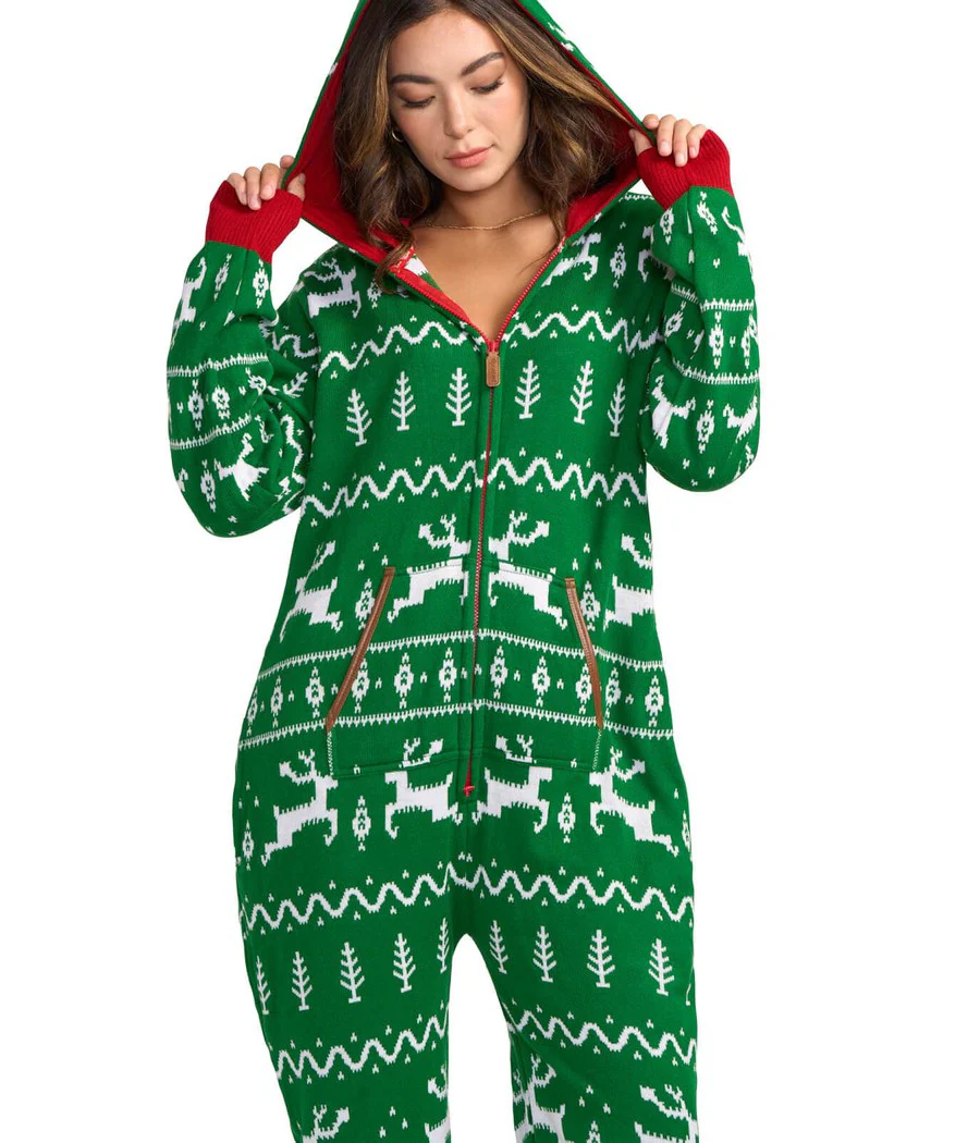 Women's Green Fair Isle Knit Jumpsuit - Image 3