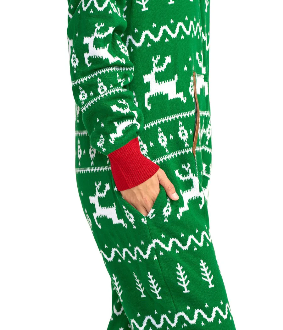 Women's Green Fair Isle Knit Jumpsuit - Image 4