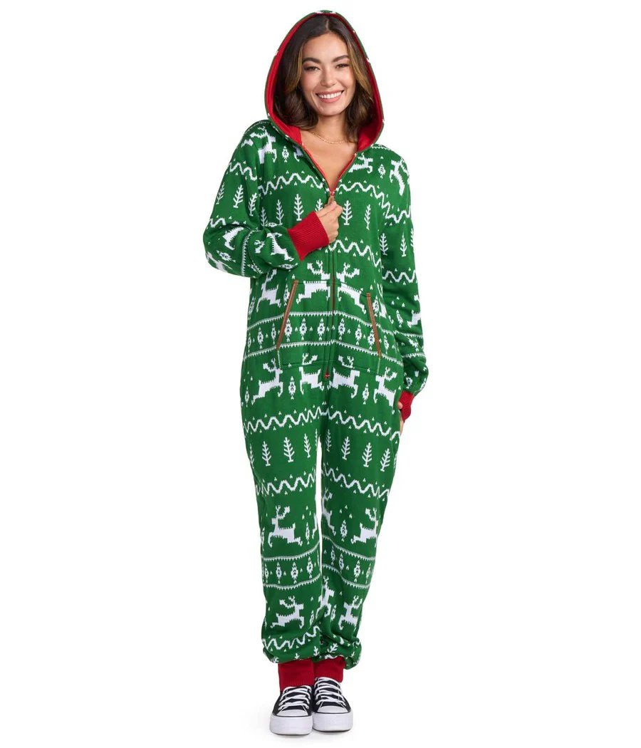 Women's Green Fair Isle Knit Jumpsuit - Image 6