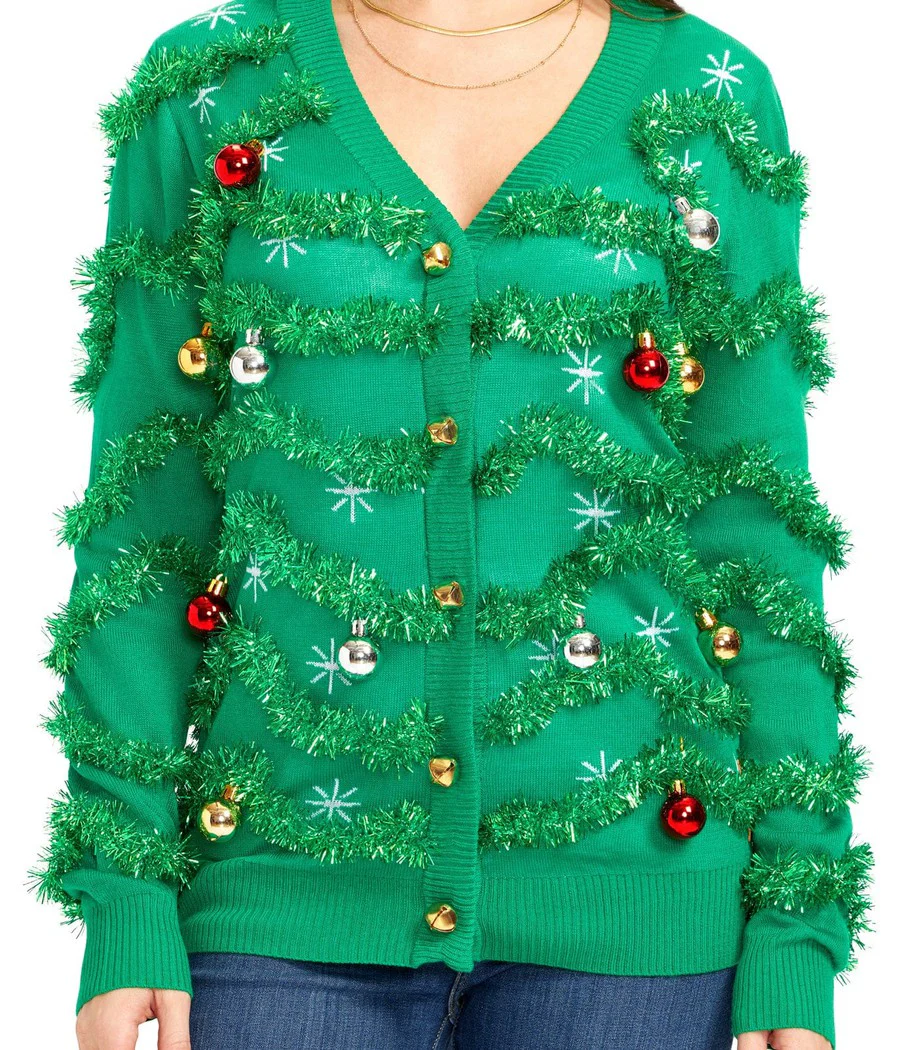 Women's Gaudy Garland Ugly Christmas Cardigan Sweater - Image 4