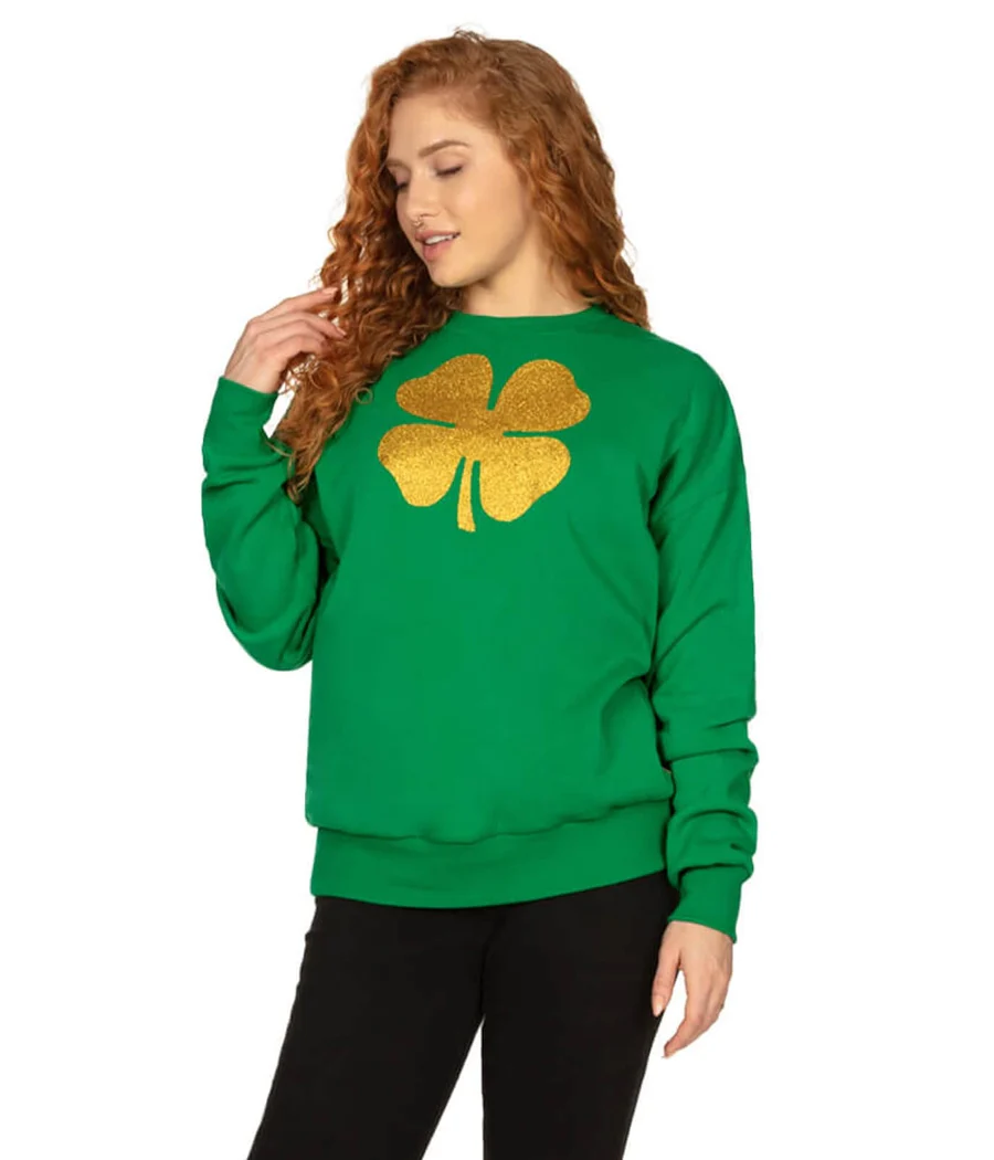 Women's Glitter Clover Crewneck Sweatshirt - Image 2