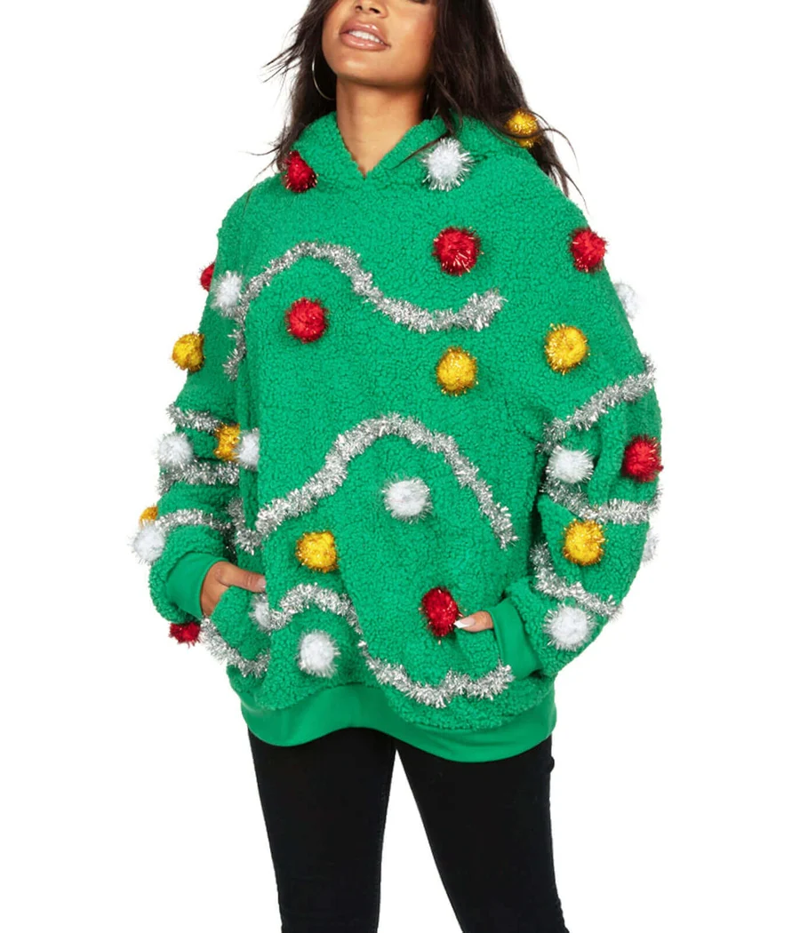 Women's Oh Christmas Tree Hooded Ugly Christmas Sweater - Image 4