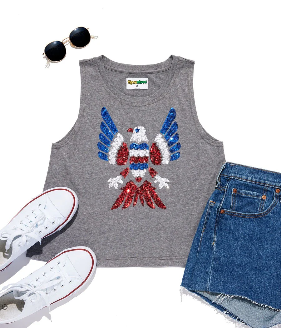Women's Freedom Flies Sequin Cropped Tank Top - Image 2