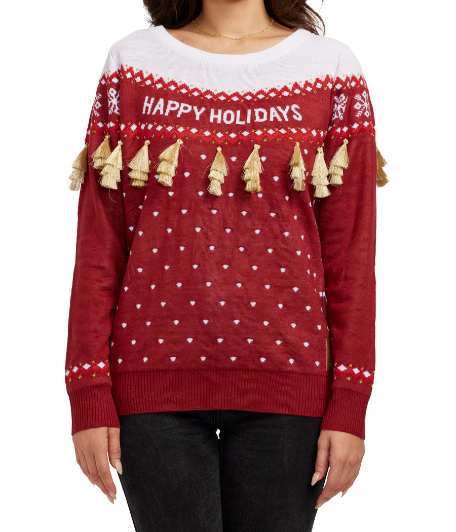 Women's Happy Holidays Tassel Ugly Christmas Sweater - Image 3