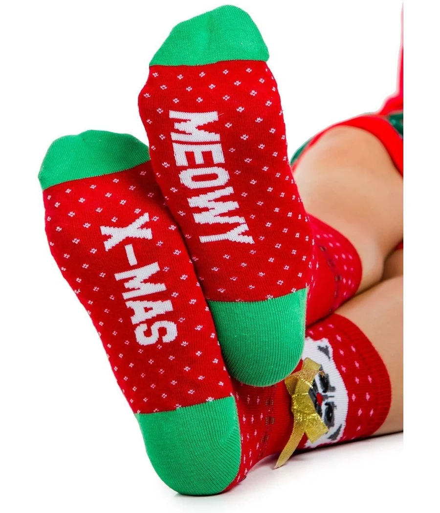 Women's Meowy X-mas Socks (Fits Sizes 6-11W) - Image 3