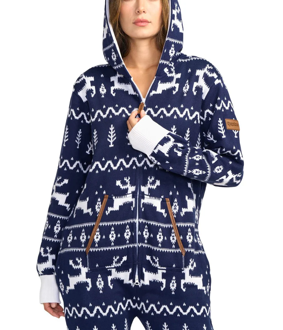 Women's Navy Fair Isle Knit Jumpsuit - Image 3