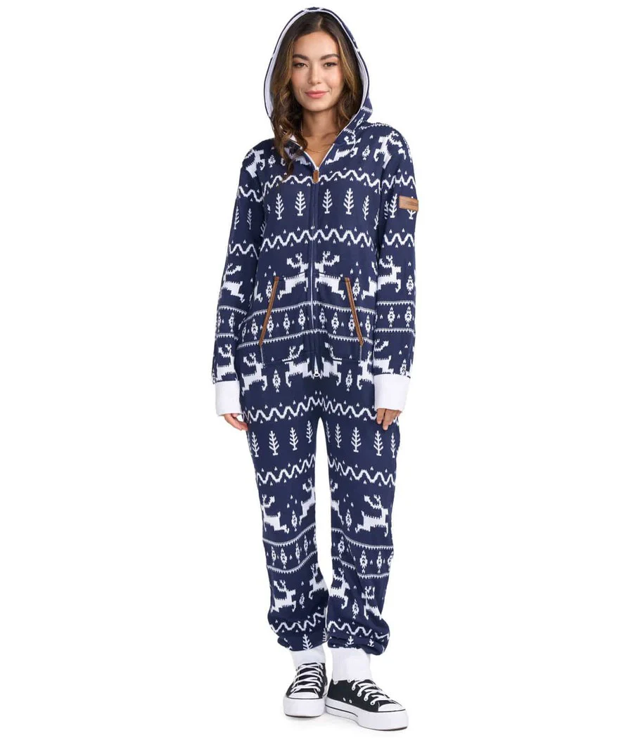 Women's Navy Fair Isle Knit Jumpsuit - Image 6