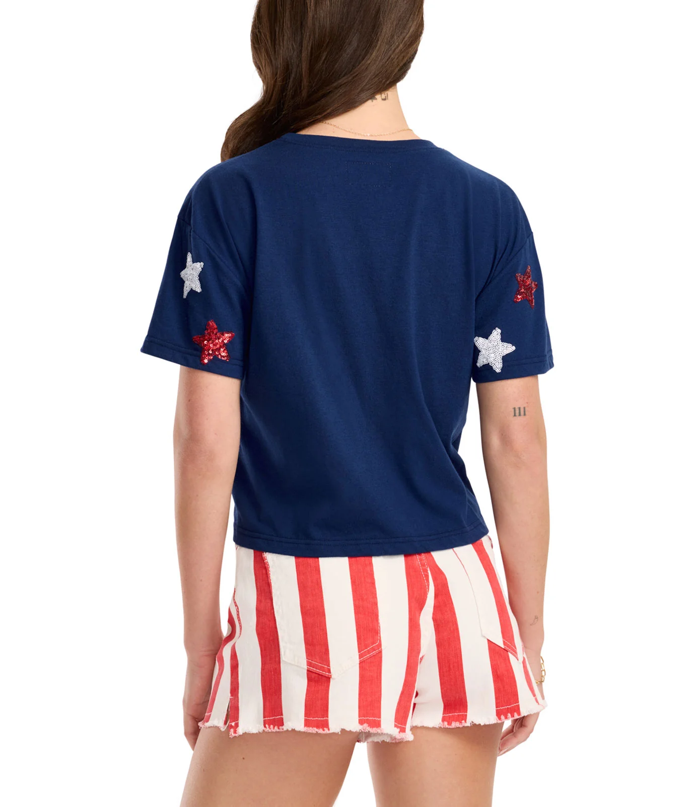 Women's Navy Stars of Summer Sequin Cropped Tee - Image 3