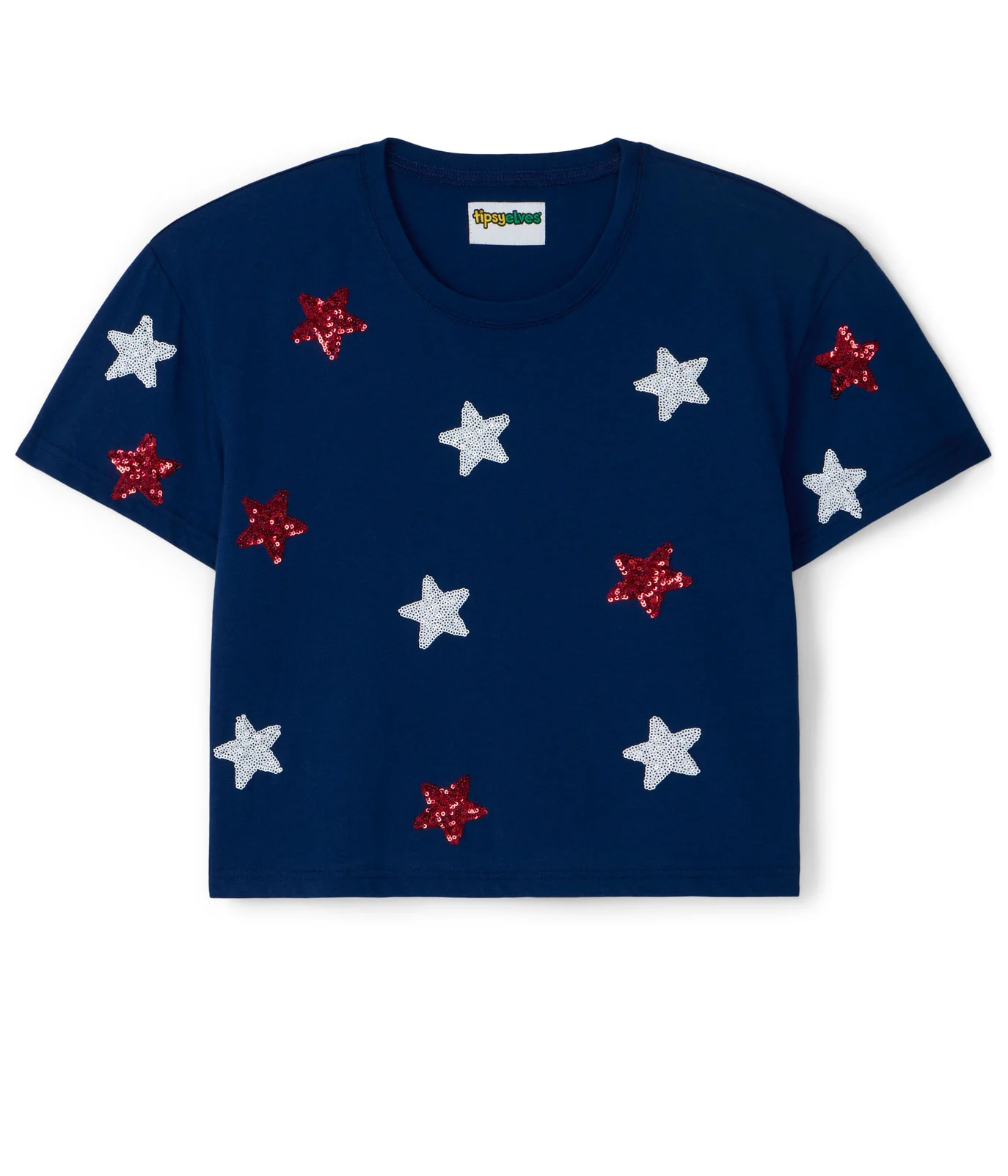 Women's Navy Stars of Summer Sequin Cropped Tee - Image 7