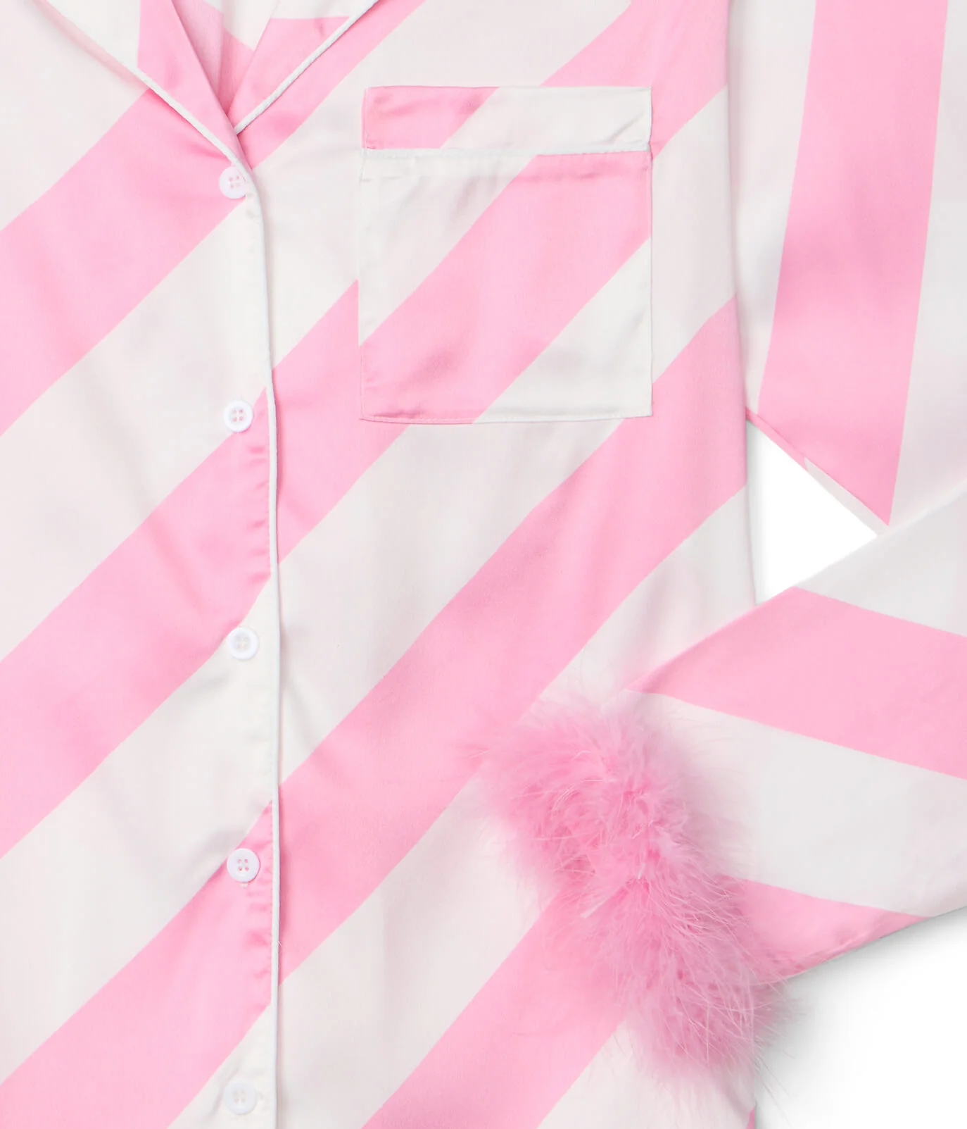 Women's Pink Candy Cane Satin Feather Pajama Set - Image 4