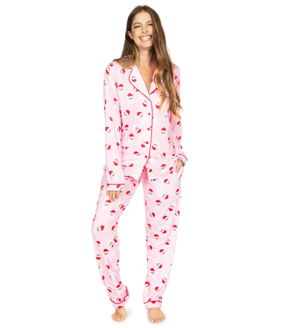Women's Pink Santa Lapel Pajama Set - Image 2