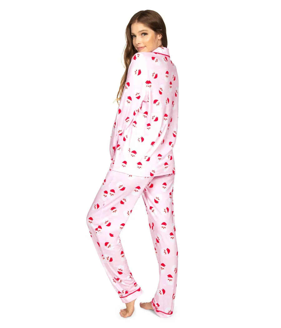 Women's Pink Santa Lapel Pajama Set - Image 3