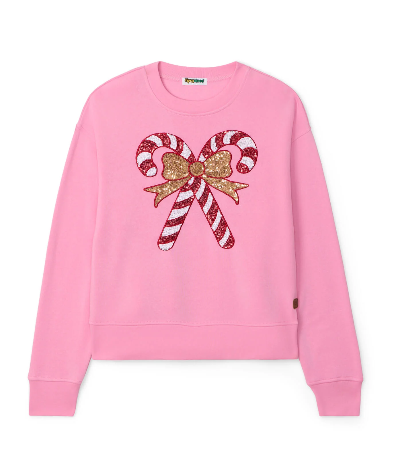 Women's Pink Sequin Candy Cane Sweatshirt - Image 5
