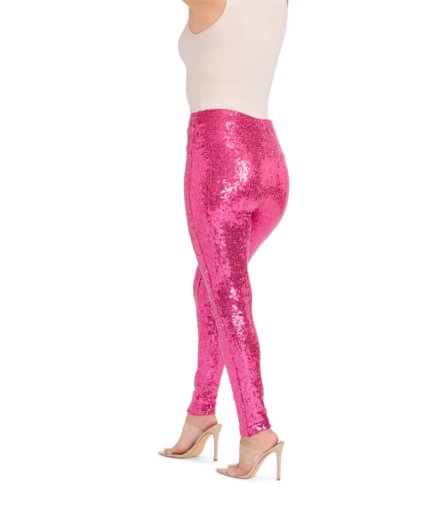 Pink Sequin High Waisted Leggings - Image 2