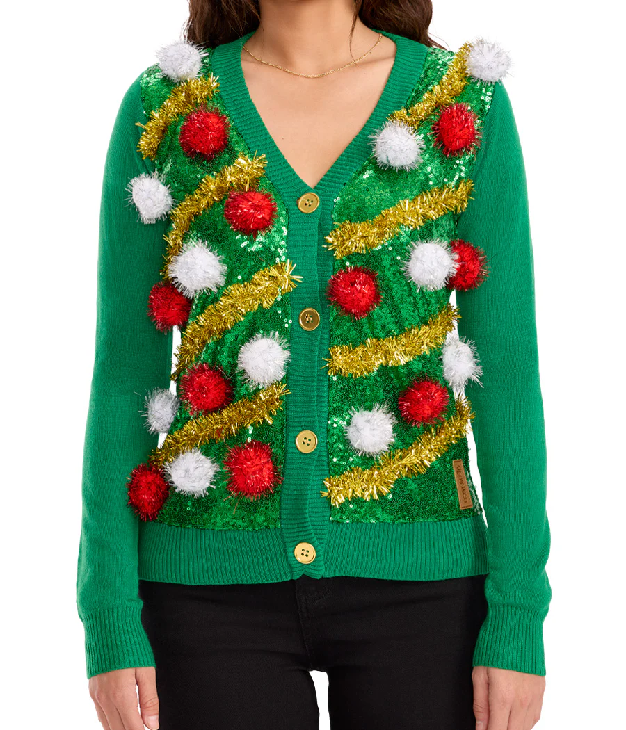 Women's Pom Party Ugly Christmas Cardigan Sweater - Image 3