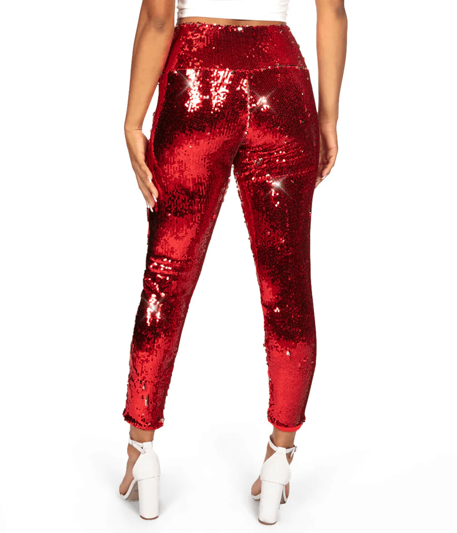 Red and Silver Reversible Sequin High Waisted Leggings - Image 3