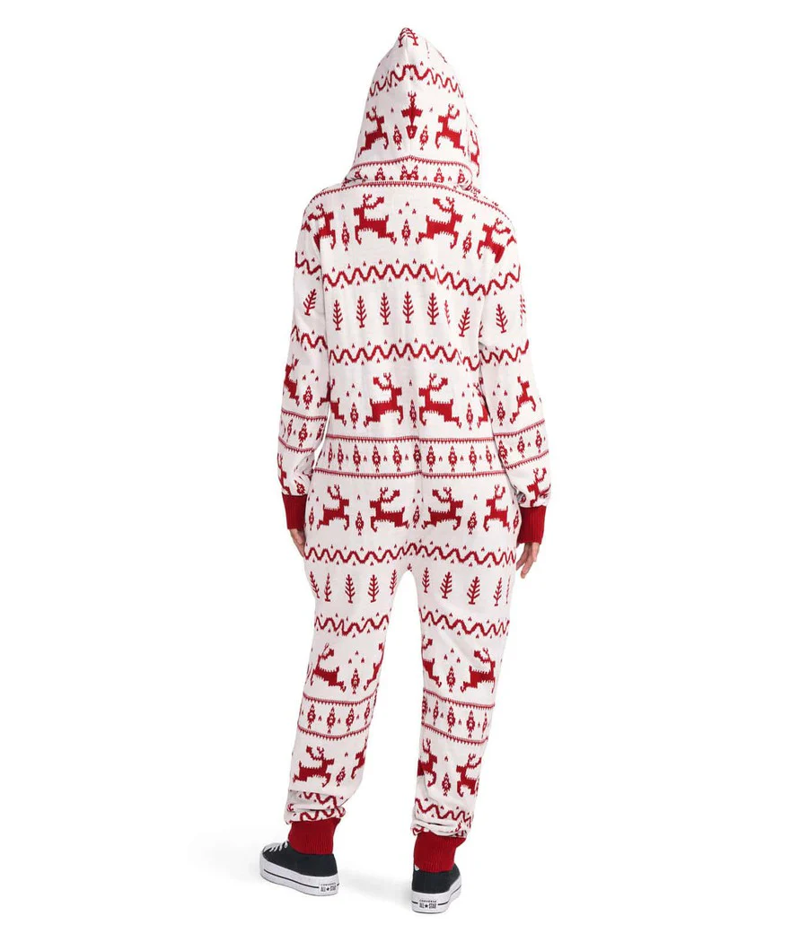 Women's Red and White Fair Isle Knit Jumpsuit - Image 2