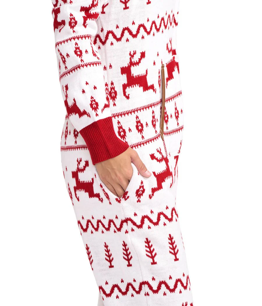 Women's Red and White Fair Isle Knit Jumpsuit - Image 4